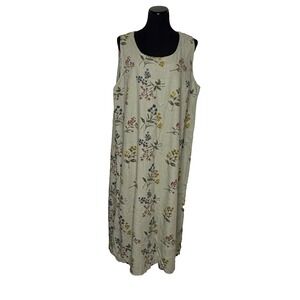 Vintage Original TY Wear Linen Blend Women's 22 Maxi‎ Dress Floral Sage Green